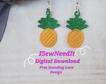 Pendientes de encaje de piña: Diseño para máquina de bordar (Descarga digital)