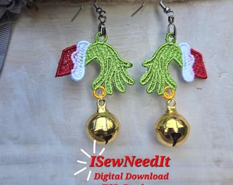 Mean Green Hand Lace Earrings with Loop: Christmas Embroidery Design (Digital Download)