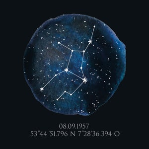 Sternzeichen Poster, Astro, Plakat, Koordinaten, personalisiertes Geschenk
