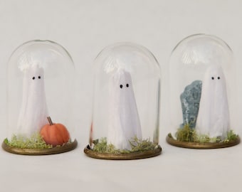 Adopt a Halloween Ghoul Gang - trio of friendly ghosts in cloches - handmade Halloween decor