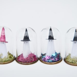 Adopt a Ghost - witch ghost - friendly spirit in a cloche - handmade halloween ghost in a dome cloche