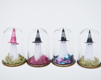 Adopt a Ghost - witch ghost - friendly spirit in a cloche - handmade halloween ghost in a dome cloche