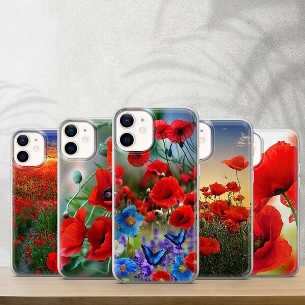 Coquelicots prairie Phone Case printemps Floral Cover pour iPhone14 Pro, 13, 12, 11, XR, 8, 7 Samsung S23, S22, S21FE, A53,, A14, A13,Pixel 7, 6A