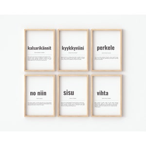 Set of 6 Finnish Word Boards,  Finnish print, Finnish gift, digital print, multiple print sizes