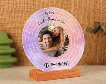 Custom Spotify Plaque With Photo, Personalized Acrylic And Wood Music Gift, Minimalist Song Art Display For Anniversary Or Birthday Gift