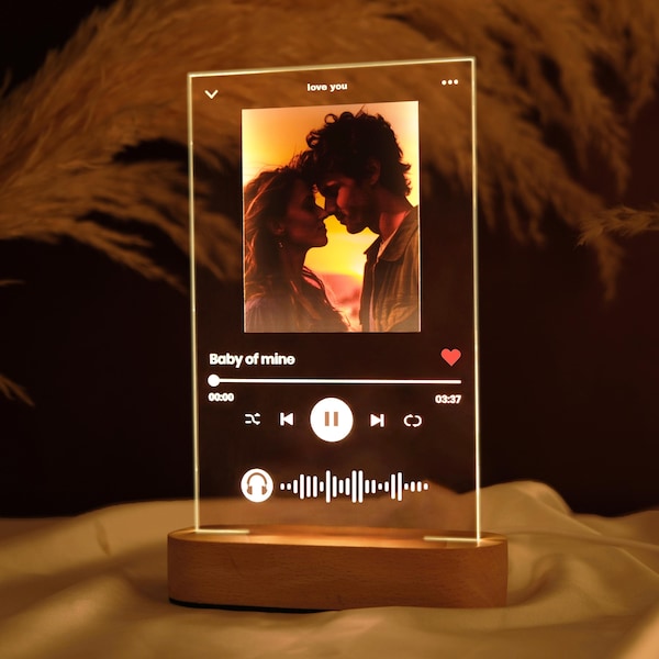 Personalized Song Plaque: Custom Photo Acrylic Nightlight, Music Gift