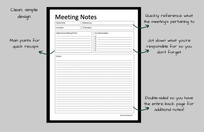 Printable Meeting Notes - Clean and Simple - Etsy