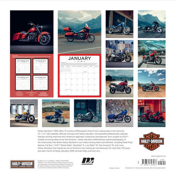 2026 HARLEY-DAVIDSON Motorcycle 12x12 Wall Calendar - 16 Months