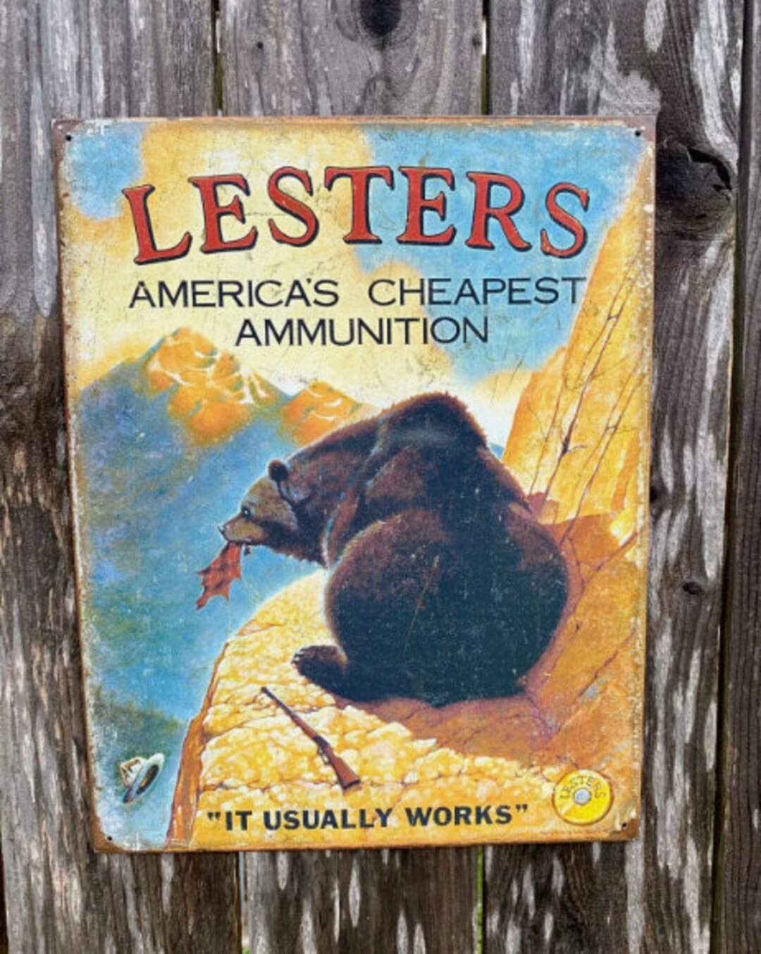 lester's tobacco shack Lester's CHEAP AMMO Metal Tin Sign Wall Decor Garage Shop Vintage  Advertising Man Cave Hunter