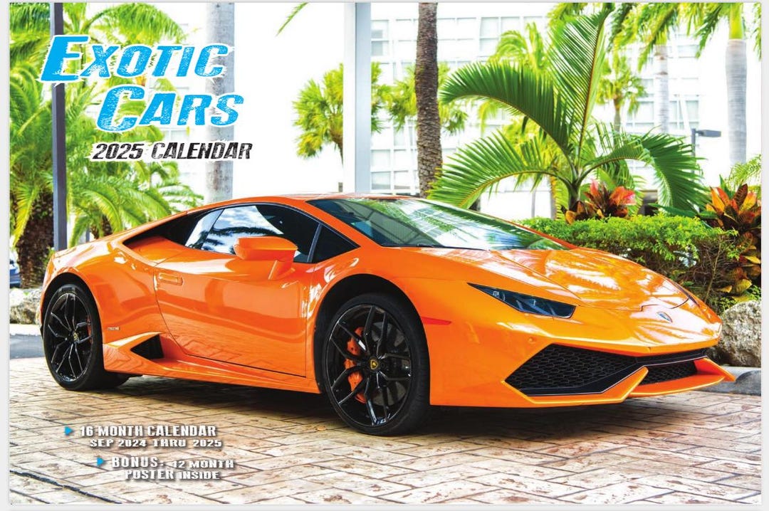 2025 EXOTIC CAR Deluxe Wall Calendar Supercars 911 Lambo White