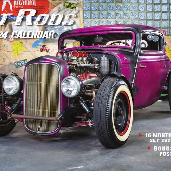 Sale! 2024 RAT RODS Wall CALENDAR white elephant gift car vintage hot rod rockabilly