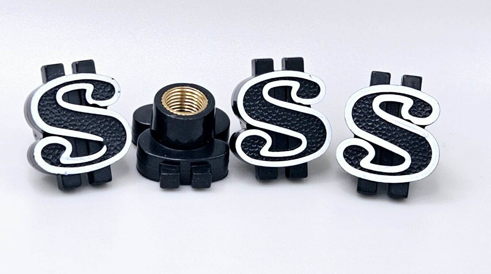 Black Dollar Signs 4pc KUSTOM KAPZ Custom Tire Valve Caps Car