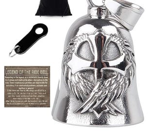 THE RIDE BELL Cristian Cross & Wreath w/ Black Hanger Biker Good Luck Motorcycle Charm Original Keychain
