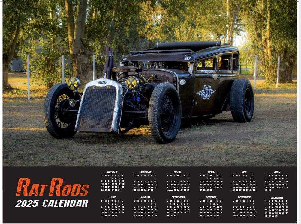 2025 RAT RODS Car CALENDAR Vintage Autos Rat Fink Rusty Model T Gasser ...