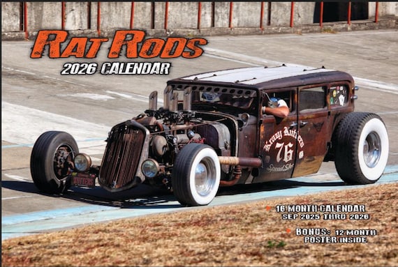 2026 RAT RODS Wall CALENDAR 16 Month W/ Poster! Ford Chevy Dodge