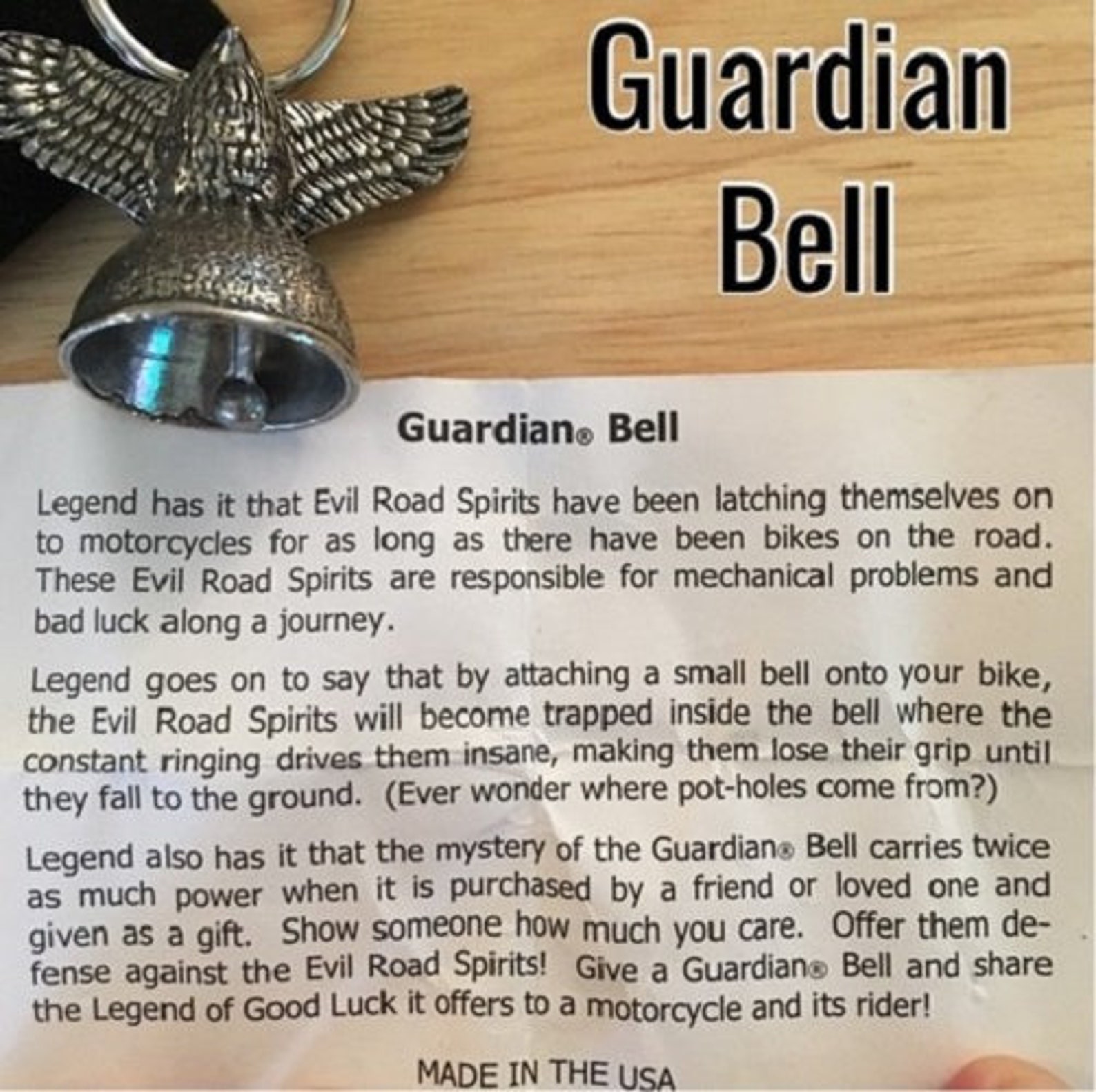 thumbnail image 2 of CELTIC CROSS Guardian® Bell Motorcycle FITS Harley Luck Gremlin Ride... 2 of 9
