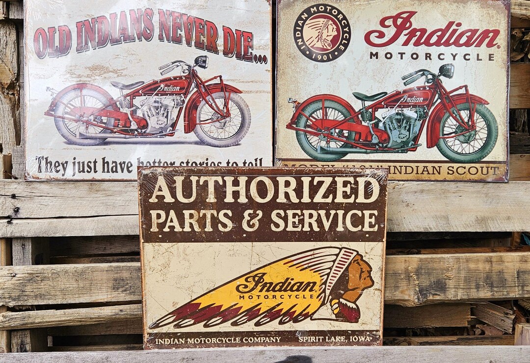 Indian Motorcycle Metal Sign 3pc. Licensed Vintage Ad Man Cave