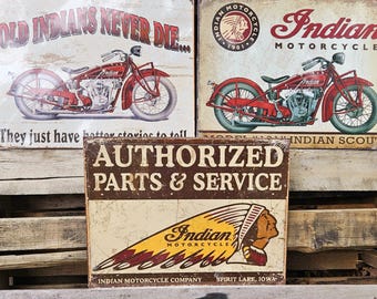 Indian Motorcycle Metal Sign 3pc. Licensed Vintage Ad Man Cave