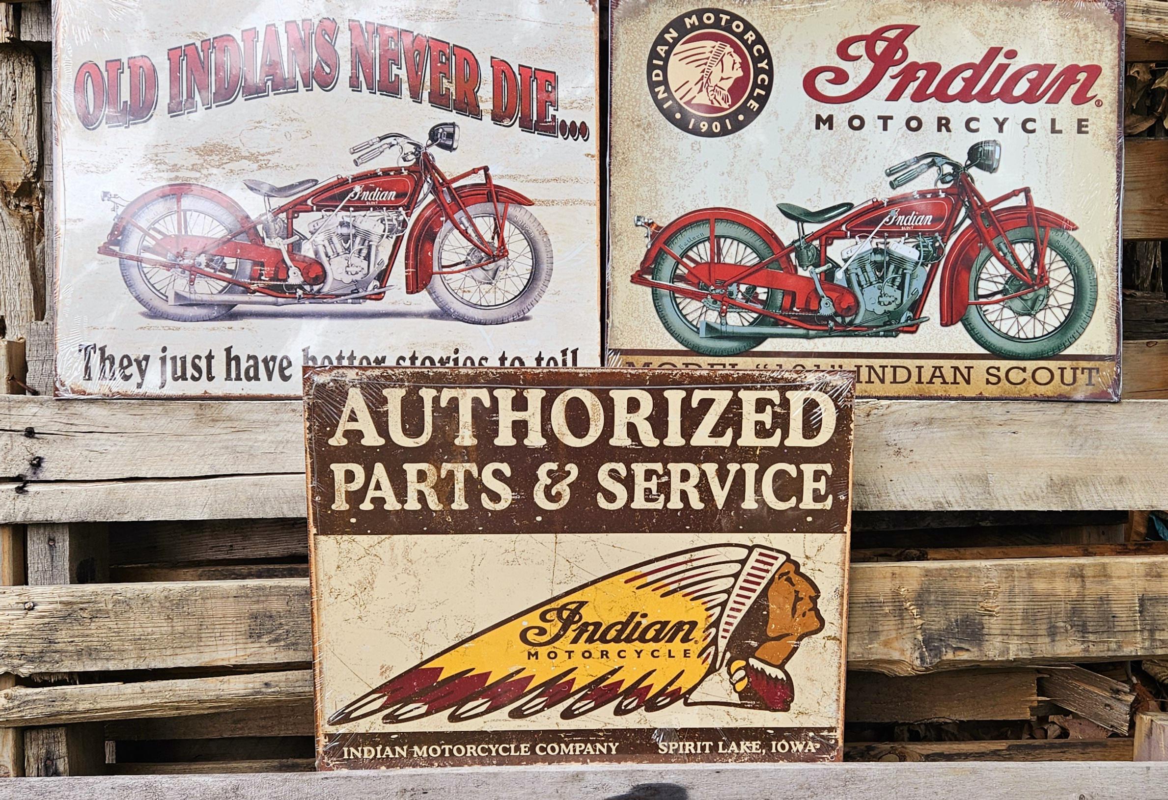 Indian Motorcycle Metal Sign 3pc. Licensed Vintage Ad Man Cave