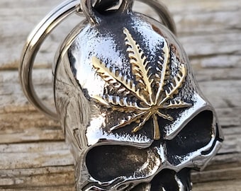 The Ride Bell SKULL GOLD LEAF Lucky Biker Charm Fits All Motorcycles Harley Gift gremlin keychain pot legalize it