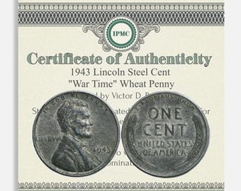 1943 Lincoln Steel Cent War Penny WW2 W/ COA Rare Best Value Free Shipping & Tracking USA world war 2