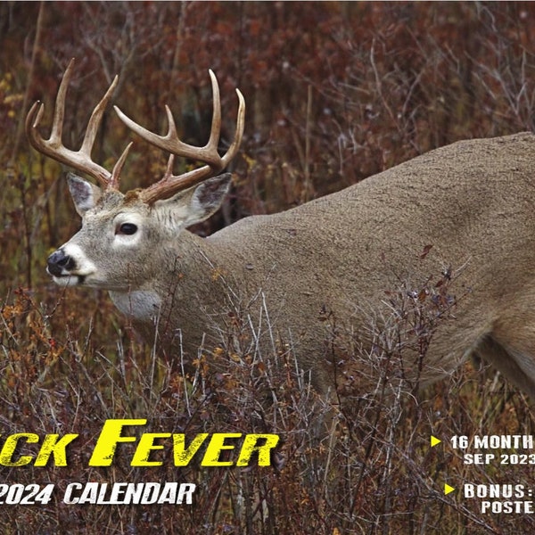 2024 WHITETAIL DEER Wall Calendar gift for him under 20 hunter bow hunting Buck Fever