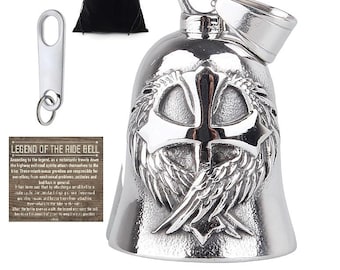 THE RIDE BELL Cristian Cross & Wreath w/  Hanger Biker Good Luck Motorcycle Charm Original Keychain Guardian Biker