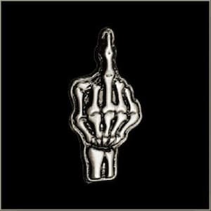 Skeleton Middle Finger BIKER PIN w/ locking back motorcycle vest leather jacket denim