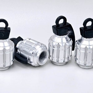 Silver Grenade 4pc KUSTOM KAPZ Custom Tire Valve Caps Car Motorcycle Bicycle BMX Beach Cruiser Low Rider