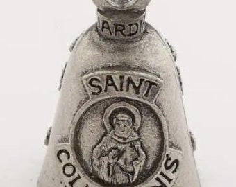 May include: Silver motorcycle bell with a Saint Columbanus image and the words "Saint Columbanus" around the image.