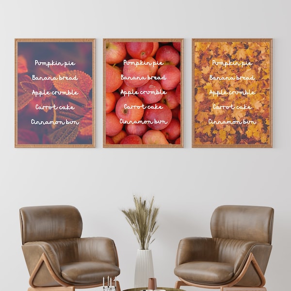 Automne Poster Affiche Trois Pumpkin Pie Automnale Print Pommes Feuilles d'Automne