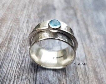 Aquamarine,925 Sterling Silver Spinner Ring,Handmade ,Statement, Meditation Ring, Gift For Her,Women Ring, Fidget Ring,Anxiet Ring,Beautiful