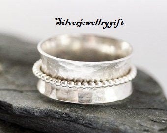 Spinner Ring, 925 Sterling Zilver, Handgemaakte Ring, Meditatie, Cadeau voor haar, fidget Ring, Angst Spinner Ring, Statement Ring, Vrouwen ***