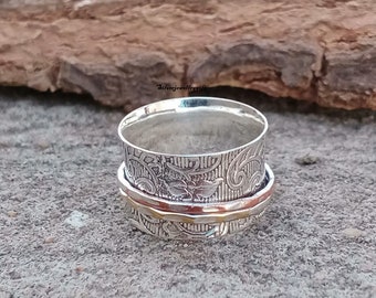 925 Sterling Silver Spinner Ring,Copper Spinner Ring,Handmade,Statement Ring,Meditation,Gift For Her,Anxiety Spinner Ring,Fidget,Women Ring