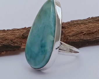 Larimar Gemstone ,925 Sterling Silver Band Ring,Handmade,Statement,Meditation Ring,Band Ring,Gift For Her,Anxiety Band Ring,Fidget ,Promise*