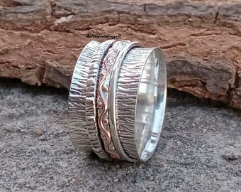 925 Sterling zilveren spinner ring, koperen spinner ring, handgemaakt, statement ring, meditatie, cadeau voor haar, angst spinner ring, fidget, vrouwen ring
