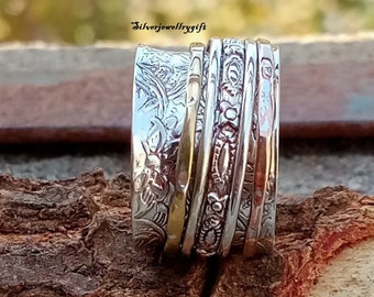 925 Sterling zilveren spinner ring, koperen spinner ring, handgemaakt, statement ring, meditatie, cadeau voor haar, angst spinner ring, fidget, vrouwen ring