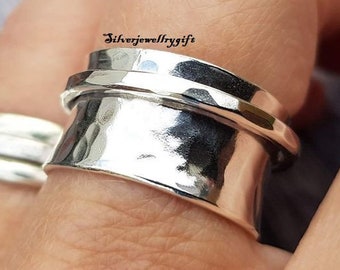 Spinner Ring, 925 Sterling Zilver, Handgemaakte Ring, Meditatie, Cadeau voor haar, fidget Ring, Angst Spinner Ring, Statement Ring, Vrouwen ***
