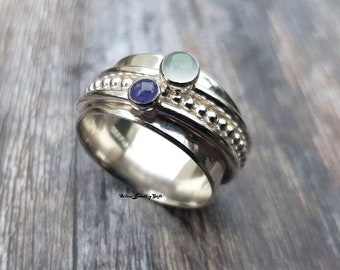 Amethyst Aqua Ring ,925 Sterling Silver Spinner Ring,Handmade,Statement,Meditation,Gift For Her,Women Ring,Fidget Ring,Anxiet Ring,Beautiful