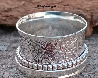 Spinner Ring, 925 Sterling Zilver, Handgemaakte Ring, Meditatie, Cadeau voor haar, fidget Ring, Angst Zilveren Ring, Statement Ring, Vrouwen ***