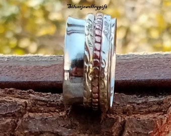 Copper Spinner Ring,925 Sterling Silver Spinner Ring,Handmade,Statement Ring,Meditation,Gift For Her,Anxiety Spinner Ring,Fidget,Women Ring