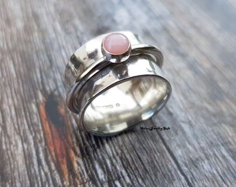 Rose Quartz,925 Sterling Silver Spinner Ring,Handmade ,Statement,Meditation Ring, Gift For Her,Women Ring, Fidget Ring,Anxiet Ring,Beautiful