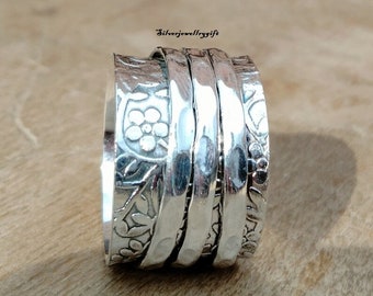 Spinner Ring, 925 Sterling Zilver, Handgemaakte Ring, Meditatie, Cadeau voor haar, fidget Ring, Angst Zilveren Ring, Statement Ring, Vrouwen ***