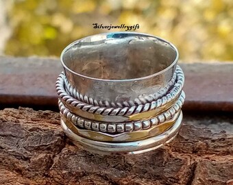925 Sterling Silver Spinner Ring,Brass Spinner Ring,Handmade,Statement Ring,Meditation,Gift For Her,Anxiety Spinner Ring,Fidget,Women Ring