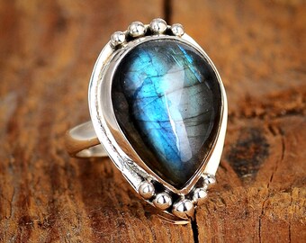 Labradorite Gemstone ,925 Sterling Silver Band Ring ,Handmade,Statement,Meditation Ring,Gift For Her,Women,Anxiety Band Ring,Fidget,Gemstone