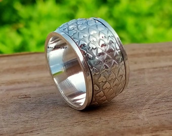 Dickes breites Band, Spinnerring, 925er Sterlingsilberring, Kuppelring, klobiger Fidget-Meditationsring, silberne Spinner-Angstringe