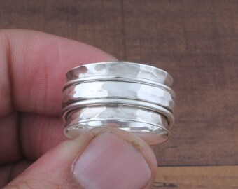 Spinner Ring 925 Solid Sterling Zilver Gehamerd Band Spinner Ring Mooie Handgemaakte Zilveren Valentijnsdag Perfecte Gift Ring Vrouwen Mannen Ring