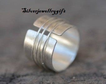 Bandring, 925 Sterling zilveren bandring, handgemaakte ring, angst zilveren ring, meditatiering, cadeau voor haar, statement ring, fidget ring, belofte **