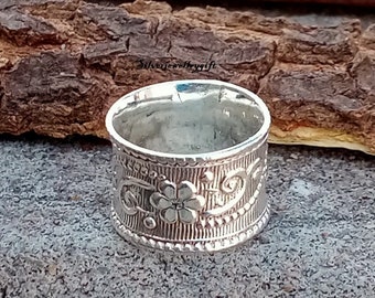 Bandring, handgemaakte ring, 925 sterling zilver, angst zilveren ring, meditatie ring, cadeau voor haar, statement ring, fidget ring, belofte ***