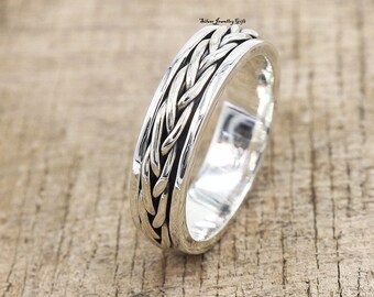 Fidget Ring, Angst Ring, Sterling Zilveren Ring, Twisted Wire Spinner Ring, Meditatie Ring, Angst Duim Ring, Mannen Fidget Ring